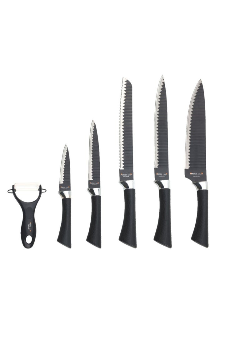 Extra 6 Piece Stainless Steel Kitchen Knife Set with Peeler - Image 2