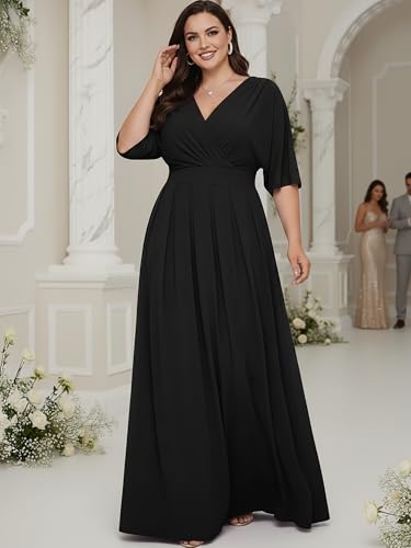 KOH KOH Womens Long Formal Short Sleeve Cocktail Flowy V-Neck Casual Bridesmaid Wedding Party Guest Evening Cute Maternity Work Gown Gowns Maxi Dress Dresses, Black XS 2-4 - Image 3