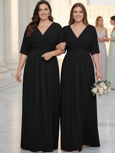 KOH KOH Womens Long Formal Short Sleeve Cocktail Flowy V-Neck Casual Bridesmaid Wedding Party Guest Evening Cute Maternity Work Gown Gowns Maxi Dress Dresses, Black XS 2-4 - Image 5