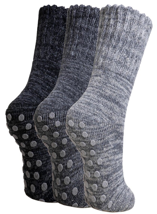SeeyAN Merino Wool Grip Socks For Womens Non Slip Ski Boot Hiking Thermal Winter Warm Cozy Anti Skid Socks 3 Pairs (3 Pairs Grey)