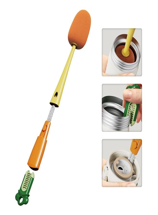 hyndrix 3-in-1 Multifunctional Cup Brush | Cleaning Brush in Carrot Shape | Sponge Brush with Long Handle | Bottle Cleaner Brush for Baby Bottles, Water Bottle (Multicolor,Pack of 1) - Image 2
