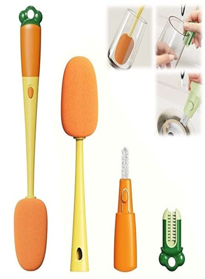 hyndrix 3-in-1 Multifunctional Cup Brush | Cleaning Brush in Carrot Shape | Sponge Brush with Long Handle | Bottle Cleaner Brush for Baby Bottles, Water Bottle (Multicolor,Pack of 1) - Image 1