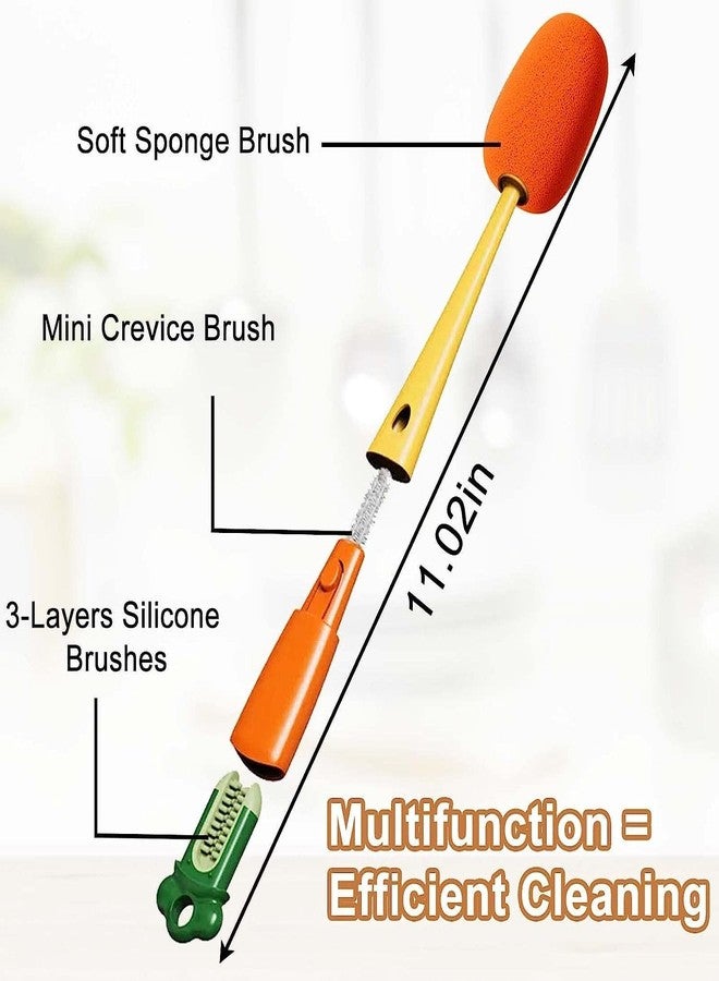 hyndrix 3-in-1 Multifunctional Cup Brush | Cleaning Brush in Carrot Shape | Sponge Brush with Long Handle | Bottle Cleaner Brush for Baby Bottles, Water Bottle (Multicolor,Pack of 1) - Image 3