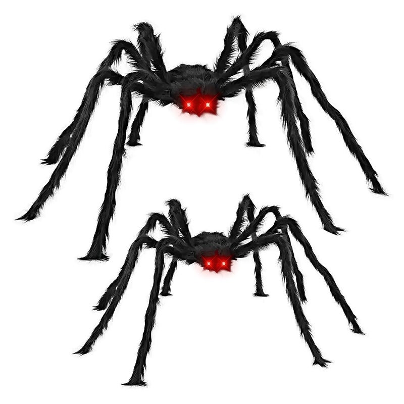 FathiSooc 2 PCs Giant Halloween Outdoor Decorations Hairy Black Spider Scary Giant Spider with Scary Glowing EyesFake Large Haunted House Props Halloween Yard Lawn Decorations Party Indoor5Ft3Ft - Image 2