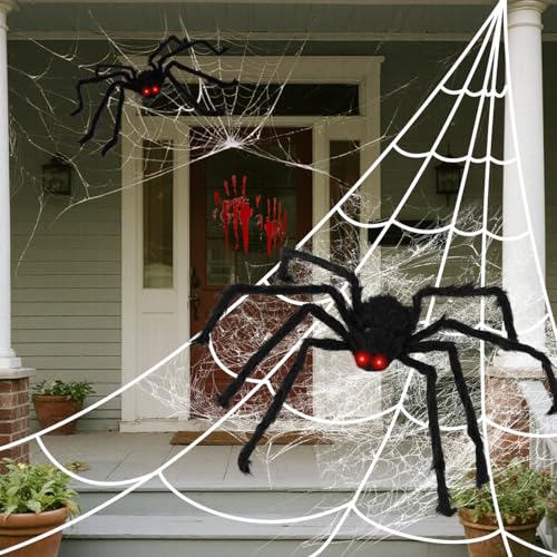 FathiSooc 2 PCs Giant Halloween Outdoor Decorations Hairy Black Spider Scary Giant Spider with Scary Glowing EyesFake Large Haunted House Props Halloween Yard Lawn Decorations Party Indoor5Ft3Ft - Image 3