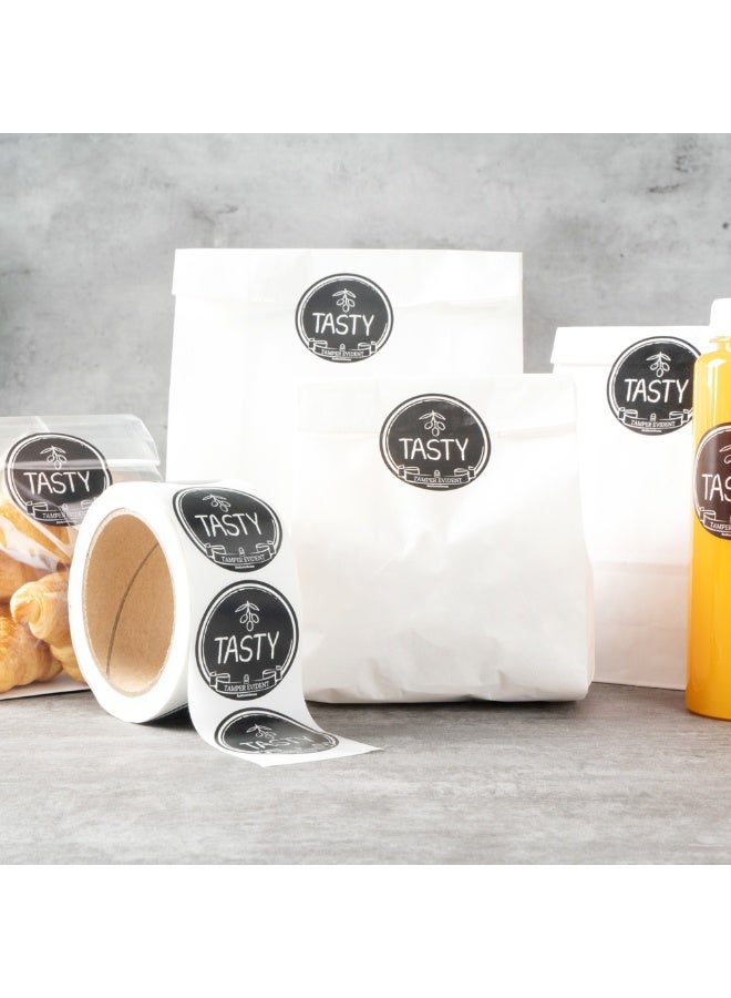 Restaurantware ملصقات Label Tek بحجم 2 بوصة للكشف عن العبث للطعام اللذيذ، 500 ملصق ختم عبث ملفوف - تصميم سبورة، لتوصيل الطعام بأمان، أسود مع خط أبيض ملصقات بلاستيكية للذهاب - Image 3