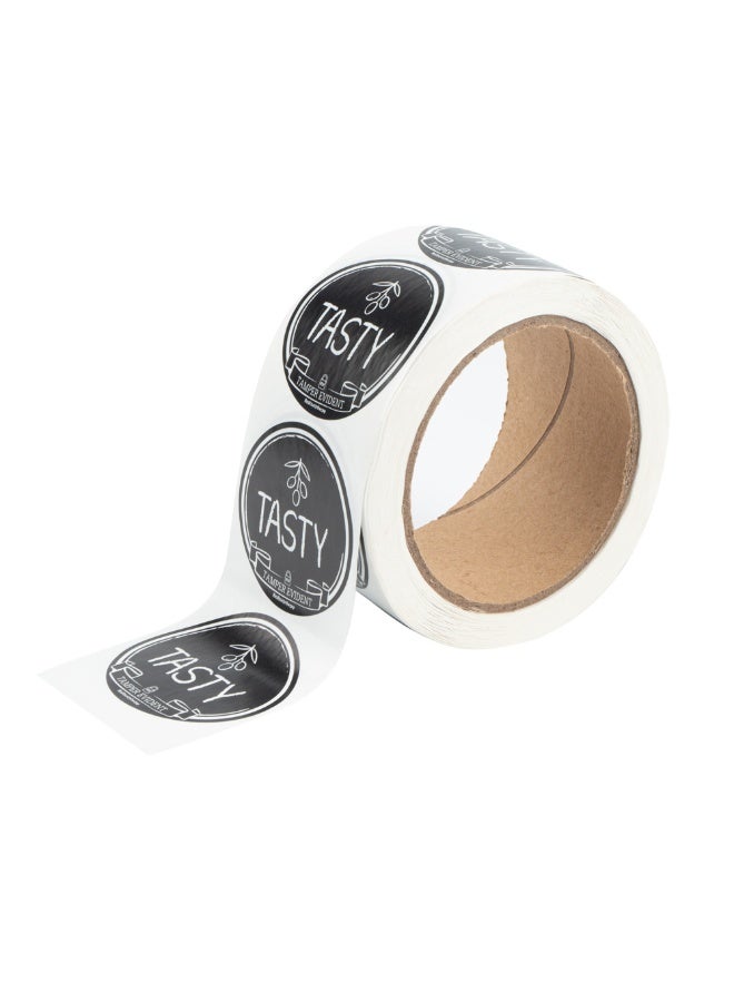 Restaurantware ملصقات Label Tek بحجم 2 بوصة للكشف عن العبث للطعام اللذيذ، 500 ملصق ختم عبث ملفوف - تصميم سبورة، لتوصيل الطعام بأمان، أسود مع خط أبيض ملصقات بلاستيكية للذهاب - Image 1