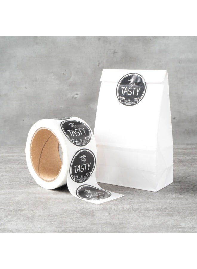 Restaurantware ملصقات Label Tek بحجم 2 بوصة للكشف عن العبث للطعام اللذيذ، 500 ملصق ختم عبث ملفوف - تصميم سبورة، لتوصيل الطعام بأمان، أسود مع خط أبيض ملصقات بلاستيكية للذهاب - Image 4