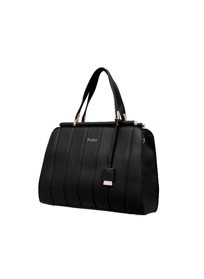 فوسكا شنطة Foska كتف نسائية جلد ناعم – تصميم كلاسيكي للمكتب لون أسود – مقاس 36x25.5 سم - Image 2