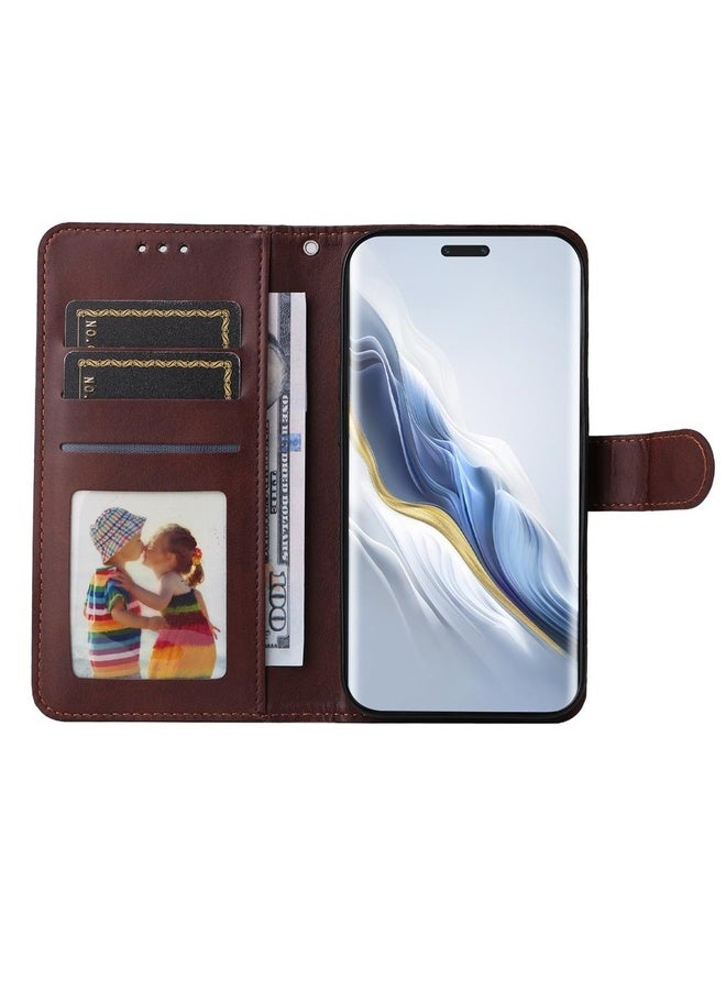 HuHa Case Cover For Honor Magic6 Pro Classic Calf Texture Flip Leather Phone Case(Brown) - Image 4