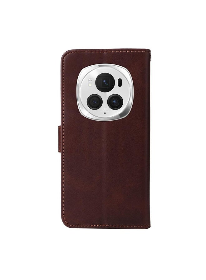 HuHa Case Cover For Honor Magic6 Pro Classic Calf Texture Flip Leather Phone Case(Brown) - Image 3