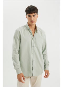 Man Woven Regular Fit Button Polo Neck Long Sleeve Shirt