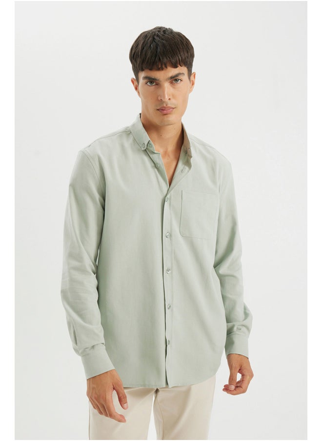 DeFacto - Man Woven Regular Fit Button Polo Neck Long Sleeve Shirt - Image 1