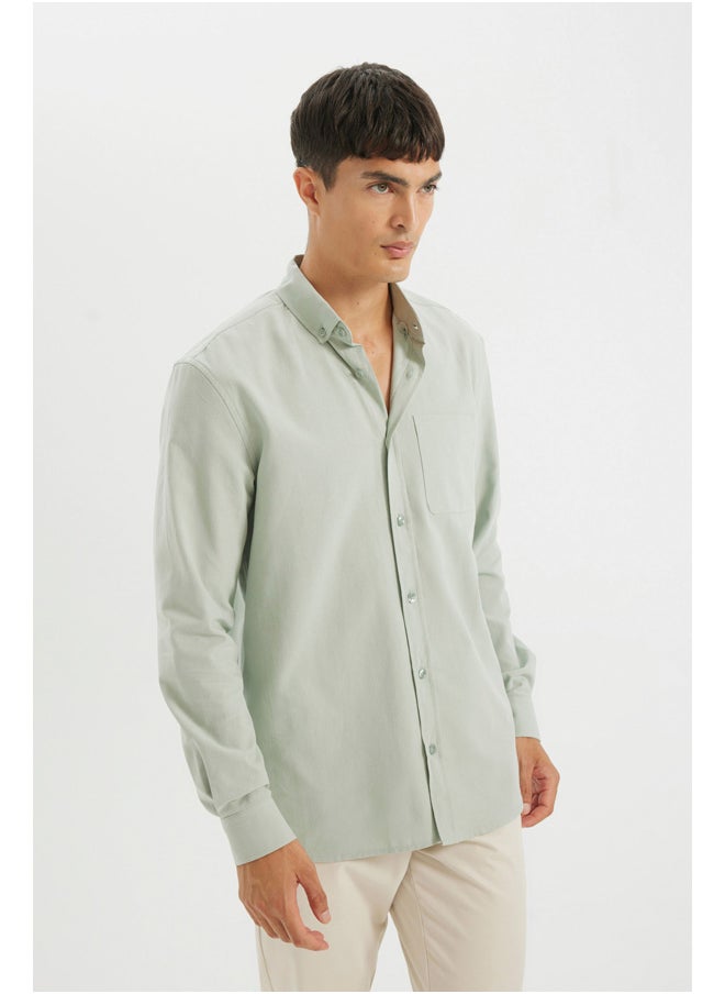 DeFacto - Man Woven Regular Fit Button Polo Neck Long Sleeve Shirt - Image 1