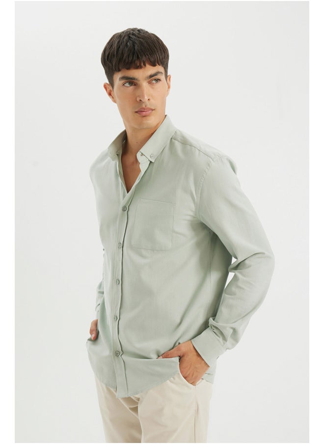 DeFacto - Man Woven Regular Fit Button Polo Neck Long Sleeve Shirt - Image 1