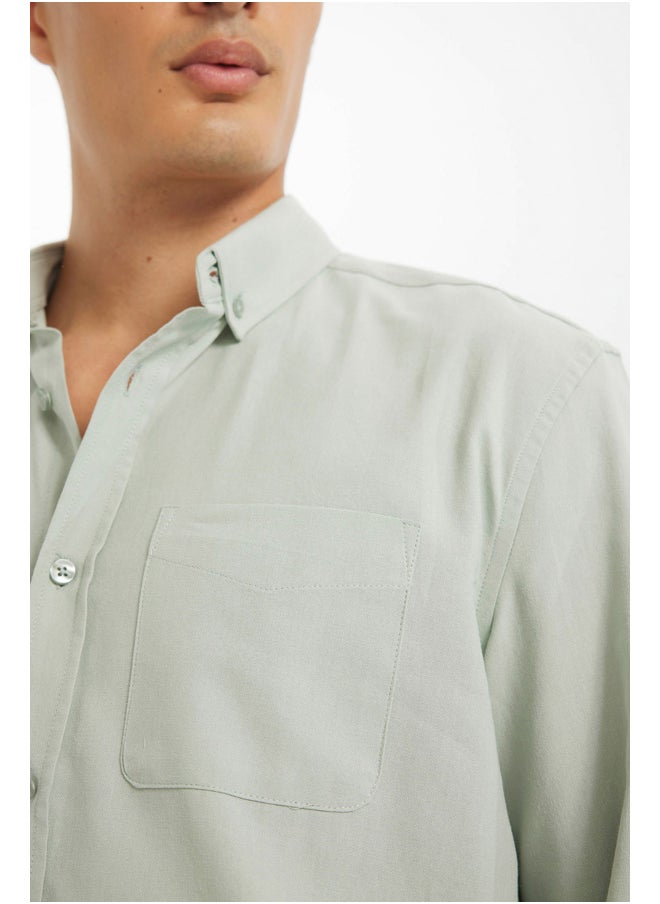 DeFacto - Man Woven Regular Fit Button Polo Neck Long Sleeve Shirt - Image 1