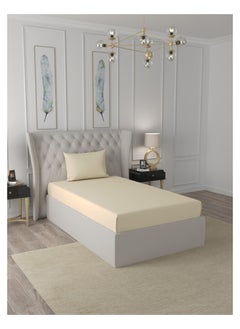 Raymond Raymond Home Single Fitted sheet set Super Soft 210 TC Satin Pure Cotton (90x190+30 , 50x75) Fitted sheet & 1 PillowCases Beige  - Image 1