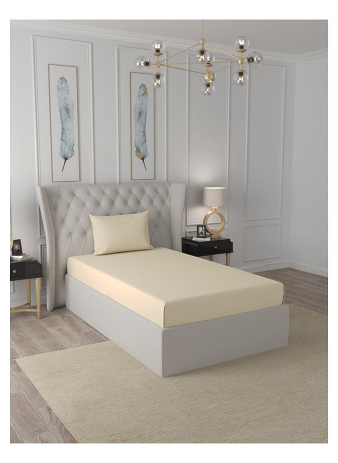 Raymond Raymond Home Single Fitted sheet set Super Soft 210 TC Satin Pure Cotton (90x190+30 , 50x75) Fitted sheet & 1 PillowCases Beige  - Image 1