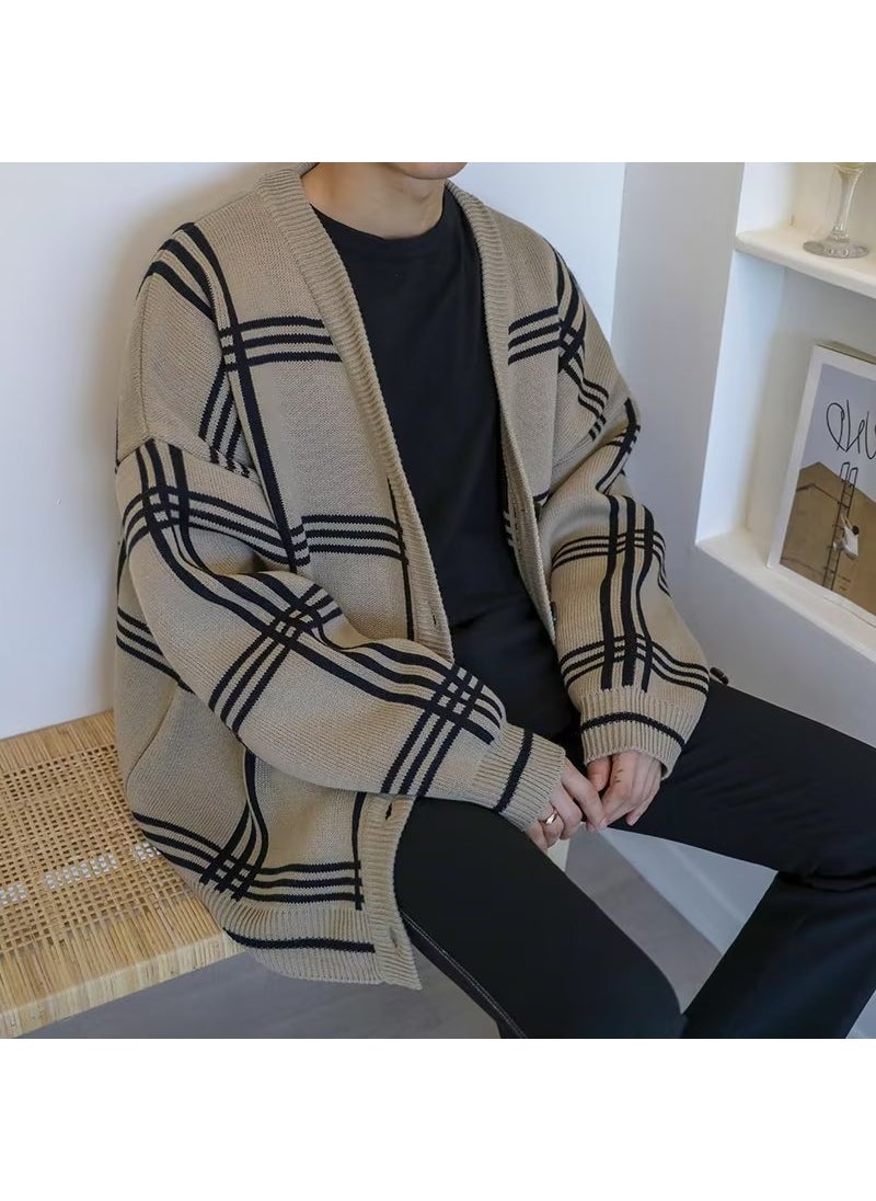 Generic - Autumn Mens Cardigan Loose Korean Sweater Black - Image 1