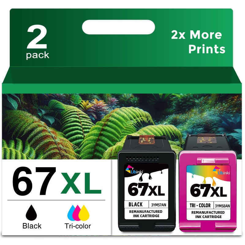 Ubinki 67XL Ink Cartridge Black/Color Combo Pack Replacement for HP Ink 67 67XL HP67 XL HP67XL for 2700 2700e 2752 2752e 2742e 2755e 4100 4100e 4152e 4155e 6000 6055e 6400 6458 6458e 6455e Printer - Image 1