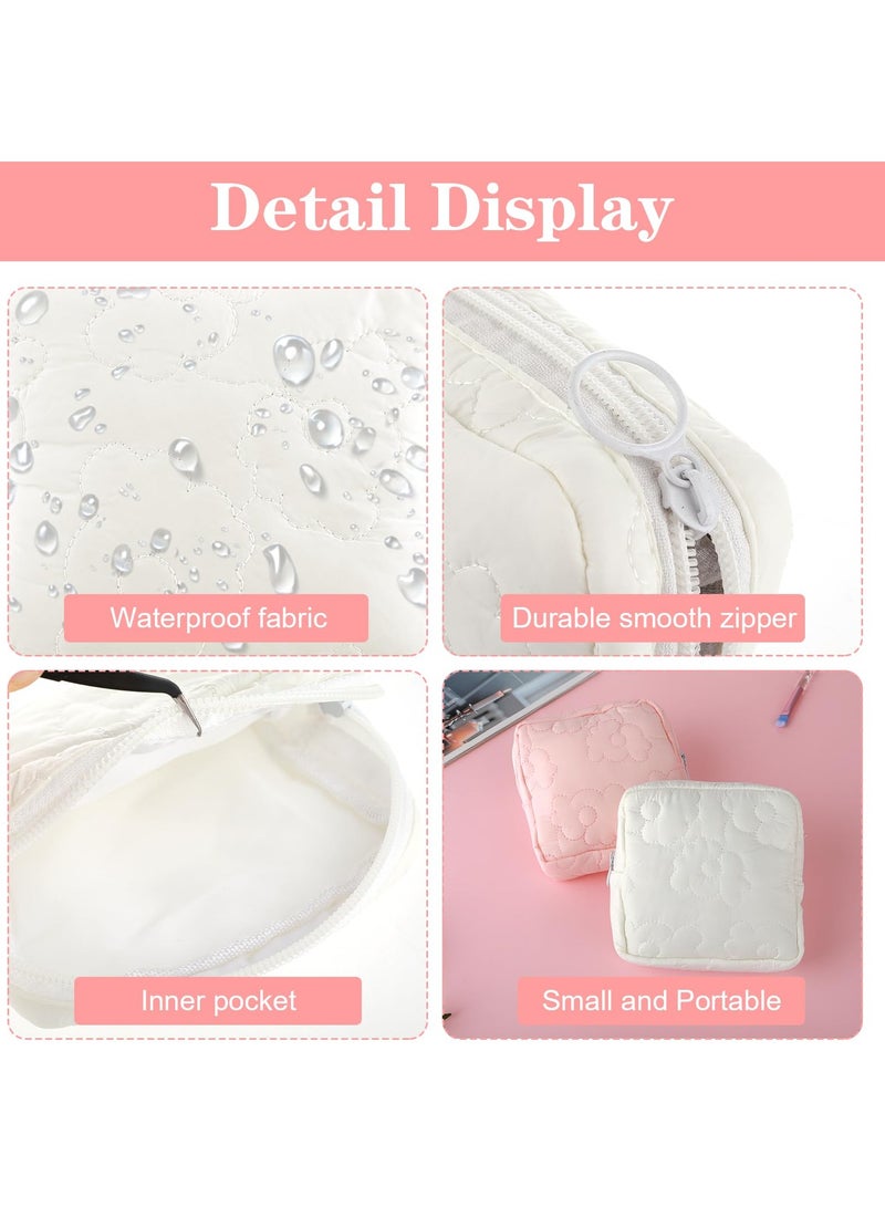 2 Pcs Embroidery Sanitary Napkin Storage Bag, Sanitary Napkin Storage Bag, Tampon Bag with, Menstrual Cup Pouches, Sanitary Pads Organizer with Zipper, for Teen Aged Girls (Pink+White)