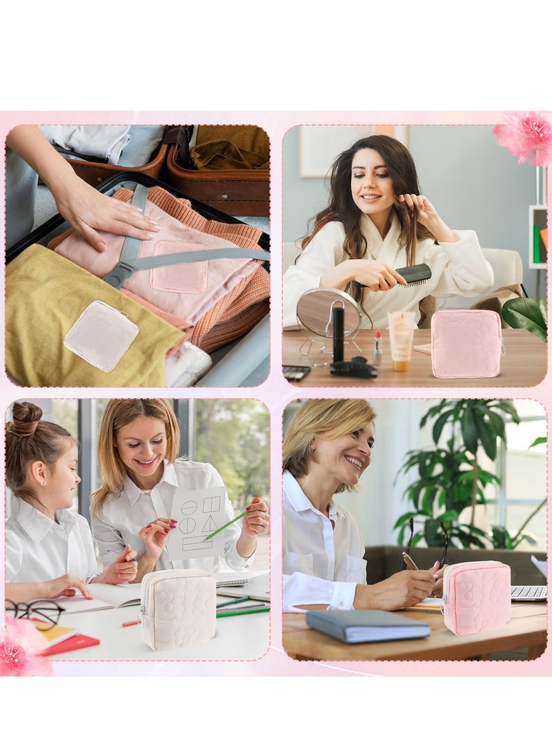 2 Pcs Embroidery Sanitary Napkin Storage Bag, Sanitary Napkin Storage Bag, Tampon Bag with, Menstrual Cup Pouches, Sanitary Pads Organizer with Zipper, for Teen Aged Girls (Pink+White)