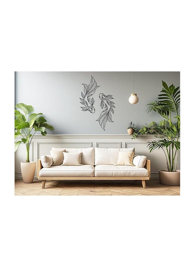 MIRFA Wooden Wall Art With Self Adhesive Base - Black (Koi Fish) - Pack of 2  - Image 2