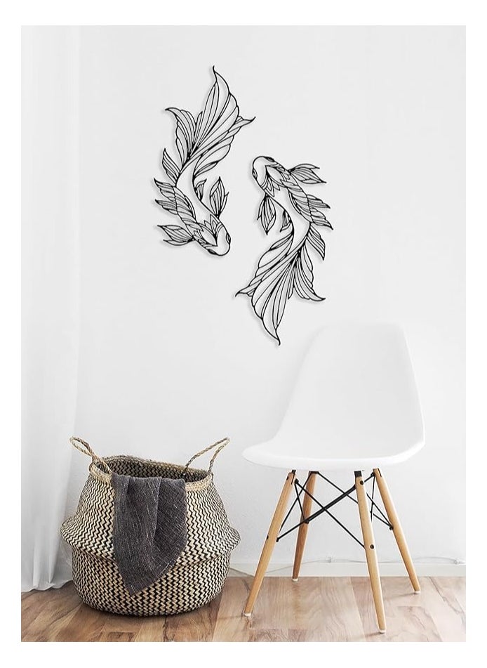 MIRFA Wooden Wall Art With Self Adhesive Base - Black (Koi Fish) - Pack of 2  - Image 3
