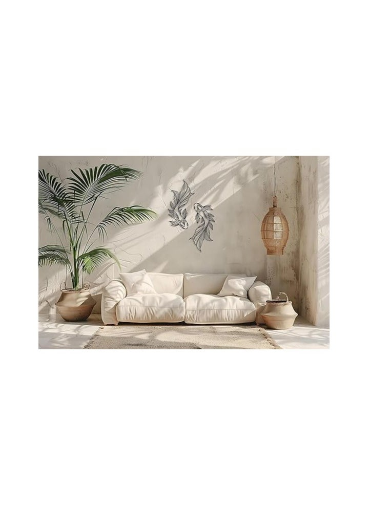 MIRFA Wooden Wall Art With Self Adhesive Base - Black (Koi Fish) - Pack of 2  - Image 4