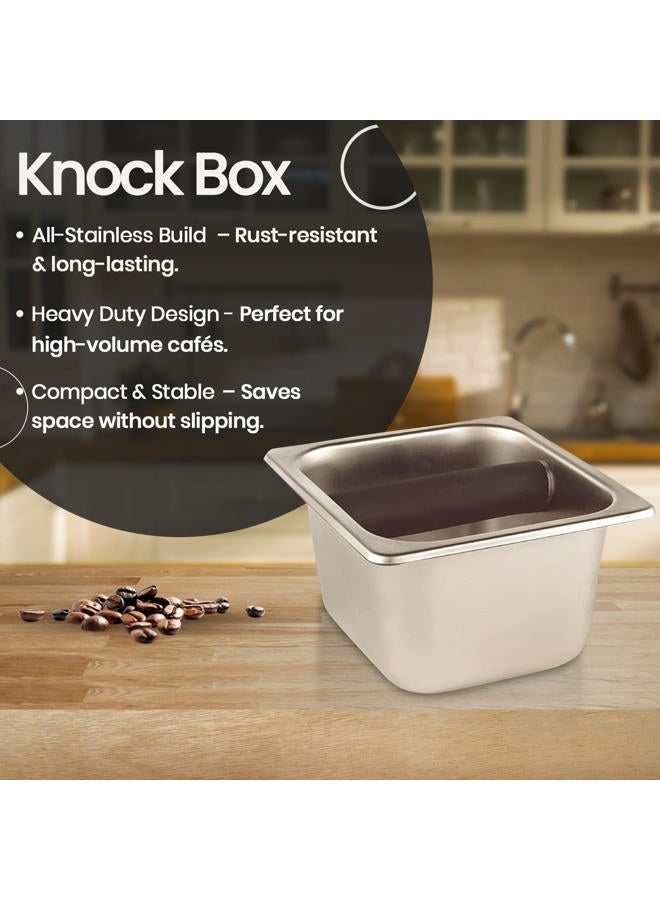 Rattleware Heavy-Duty Espresso Knock Box with Splash Guard & Bar Cover – All-Stainless Puck Disposal for Baristas – Durable Replacement Part & Protection for Espresso Machine (6"" x 5.5"" x 4"") - Image 3