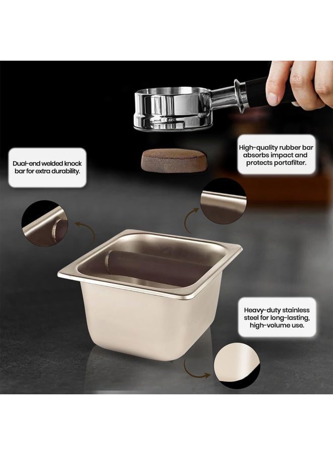 Rattleware Heavy-Duty Espresso Knock Box with Splash Guard & Bar Cover – All-Stainless Puck Disposal for Baristas – Durable Replacement Part & Protection for Espresso Machine (6"" x 5.5"" x 4"") - Image 4