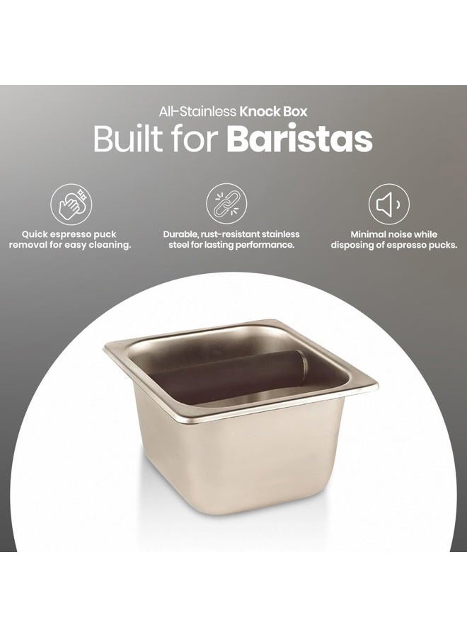 Rattleware Heavy-Duty Espresso Knock Box with Splash Guard & Bar Cover – All-Stainless Puck Disposal for Baristas – Durable Replacement Part & Protection for Espresso Machine (6"" x 5.5"" x 4"") - Image 2