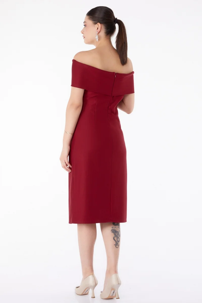 Tofisa Plain Cowl Neck Women's Burgundy Evening Dress - 13187
