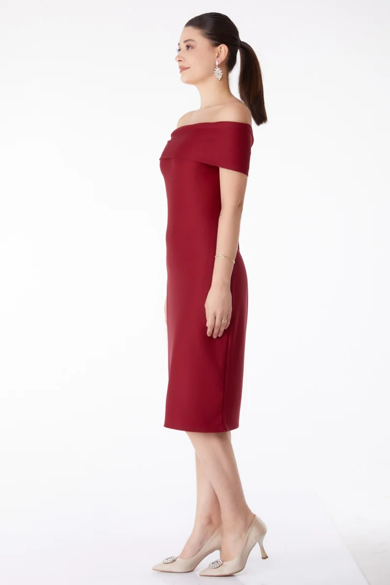 Tofisa Plain Cowl Neck Women's Burgundy Evening Dress - 13187