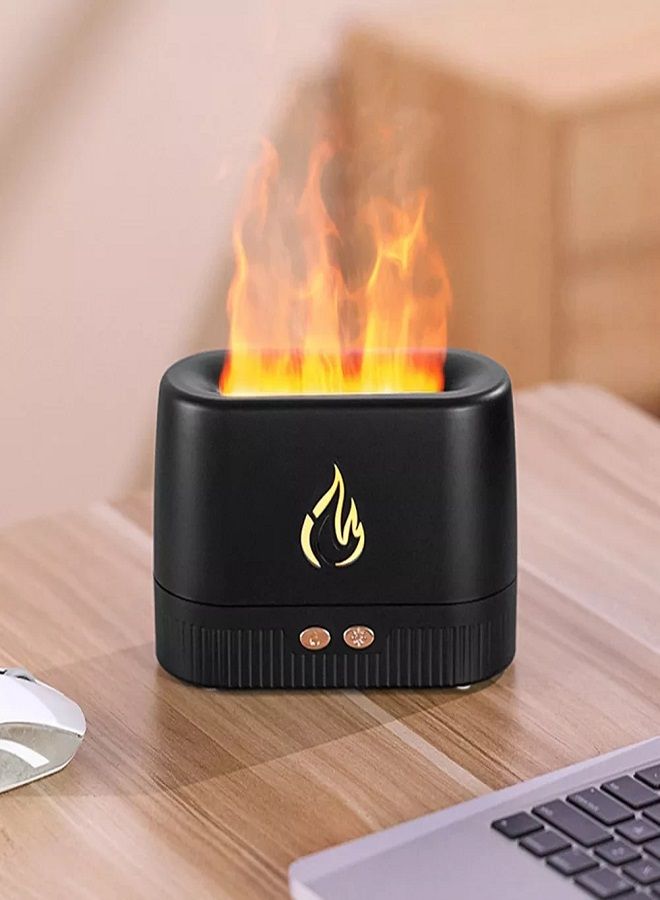 WALL BEAUTY Flame Effect Night Light Humidifier 250ML Large Capacity Desktop Humidifier Essential Oil Diffuser with Cool Mist Humidifier for Bedroom Kids Room Office Black