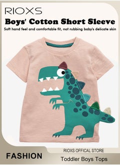 RIOXS Toddler Boys Fashion Cartoon Dinosaur Tops, Breathable Soft 100% Cotton T-Shirt, Classic Graphic Short Sleeve Tees, Perfect for Daily Wearing, School and other Outdoor Activities  - Image 3