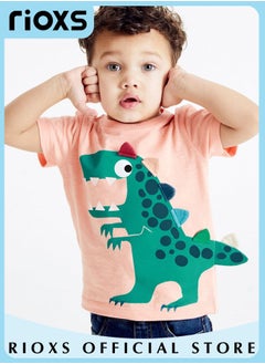 RIOXS Toddler Boys Fashion Cartoon Dinosaur Tops, Breathable Soft 100% Cotton T-Shirt, Classic Graphic Short Sleeve Tees, Perfect for Daily Wearing, School and other Outdoor Activities  - Image 2