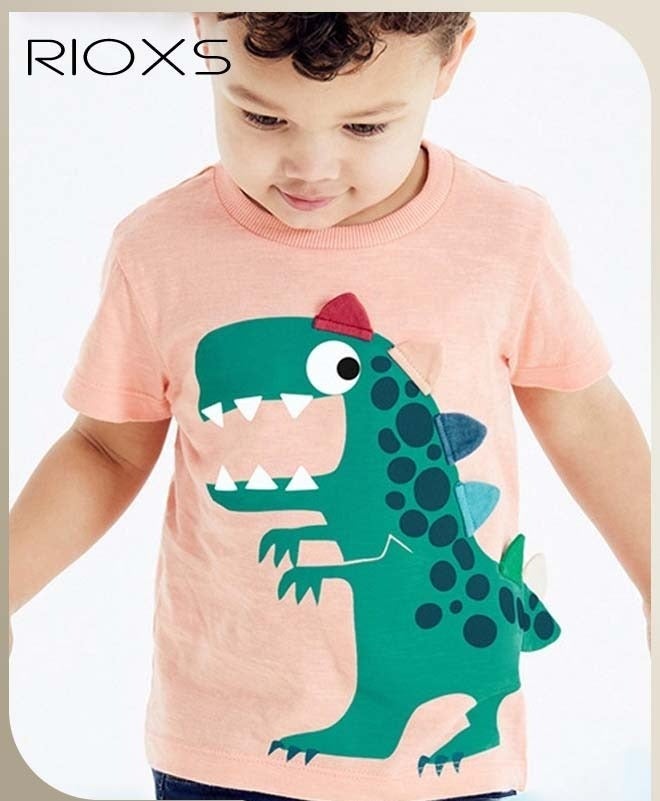 RIOXS Toddler Boys Short Sleeve T-Shirts, Crewneck Cartoon Dinosaur Shirts, Fashion Breathable Soft Cotton T-ShirtTee Tops for Kids, Classic Graphic Short Sleeve Tees for Boys, Perfect for Daily Wearing, School and Other Outdoor Activities - Image 2