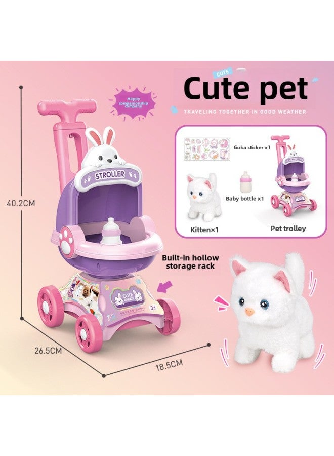Children's Trolley Toy With Electric Doll Rabbit Pet Girl Play Home Baby Children's Day Gift-Color:Medium Size Kitten Bottle Cart-Specifications:Standard Does Not Include Batteries  - Image 1