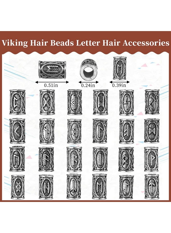 Geosar 24 Piece Norse Vikings Runes Hair Beard Beads For Bracelets Necklace Accessories Diy Includes 7 Pieces Pull Hair Pin Quick Beader Hair Tool And Black Rubber Bands For Women Men - Image 2