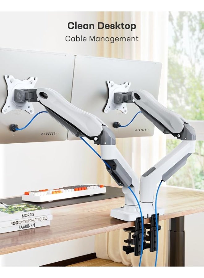 حامل شاشتين أبيض للمكتب – ذراع قابل للتعديل يدعم شاشات من 13 إلى 32 بوصة المسطحة والمقوسة، متوافق مع VESA - Image 2