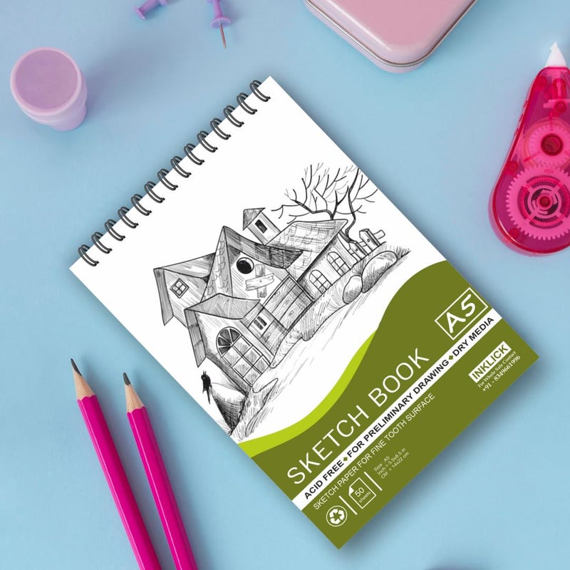 INKLICK 50 Sheet A5 Sketchbook 5.8 x 8.3 Inch | Top Spiral-Bound Sketchpad for Artists | Sketching and Drawing Acid Free Paper, for Doodling (Style 5,6) - Image 5