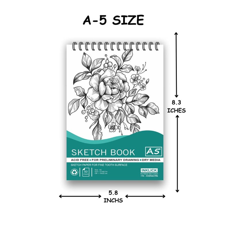 INKLICK 50 Sheet A5 Sketchbook 5.8 x 8.3 Inch | Top Spiral-Bound Sketchpad for Artists | Sketching and Drawing Acid Free Paper, for Doodling (Style 5,6) - Image 2