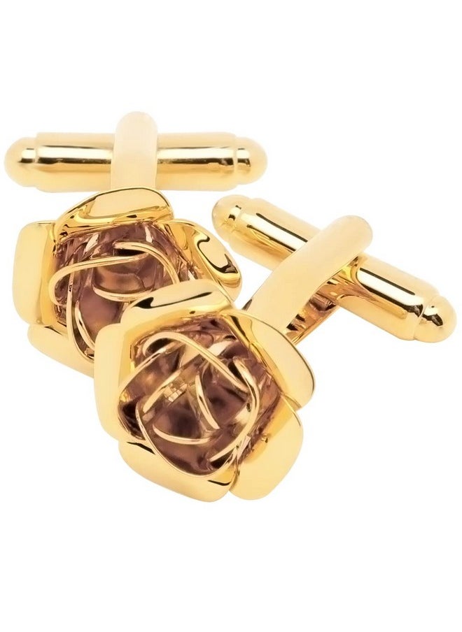 Jonwo Gold Plated Rose Flower Cufflinks For Men Floral Men'S Cuff Link Set For Wedding Shirt Party Business Birthday Anniversary Dress  - Image 1