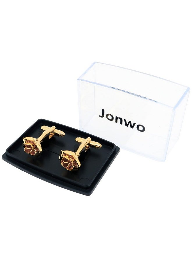 Jonwo Gold Plated Rose Flower Cufflinks For Men Floral Men'S Cuff Link Set For Wedding Shirt Party Business Birthday Anniversary Dress  - Image 5