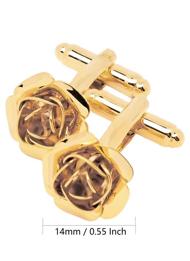 Jonwo Gold Plated Rose Flower Cufflinks For Men Floral Men'S Cuff Link Set For Wedding Shirt Party Business Birthday Anniversary Dress  - Image 3