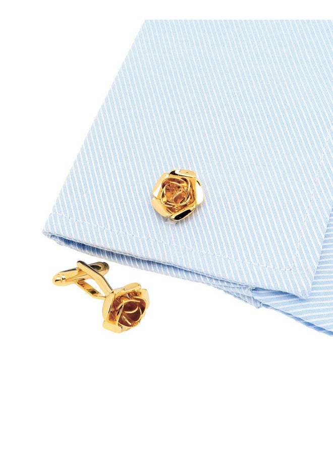 Jonwo Gold Plated Rose Flower Cufflinks For Men Floral Men'S Cuff Link Set For Wedding Shirt Party Business Birthday Anniversary Dress  - Image 2