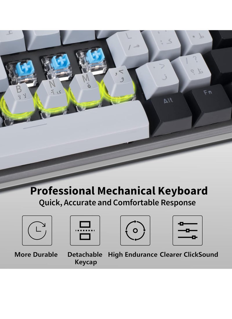XUNFOX - Xunfox K80 Gaming Keyboard - Blue Mechanical Switch – Rainbow backlight – 87 Keys TKL Size – Double Color keycaps – ( Arabic & English Keys ) - Image 1
