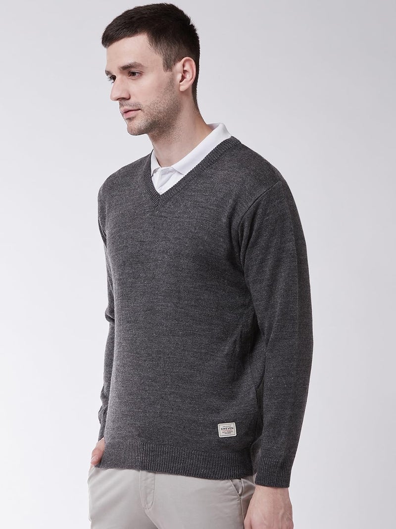 Pivl Men's Winter V Neck Solid Sweaters_Grey_L||Winterwear|| - Image 3