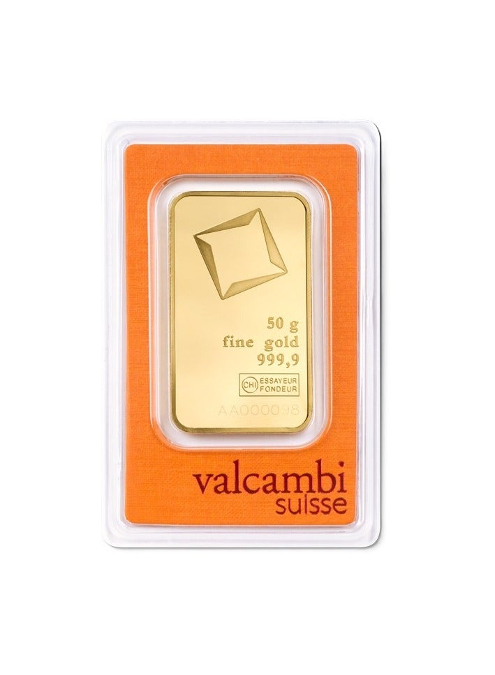Valcambi Suisse 50g Pure 999.9 Fine Gold Bar 24KT - 50 Grams - Image 1
